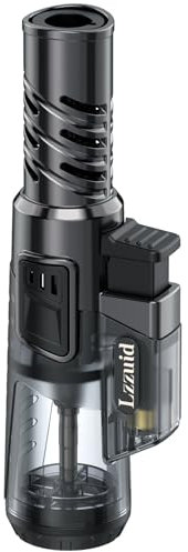 Lzzuid Jet Flame Torch Lighter Butane Gas Refillable, Windproof BBQ Lighter, Gifts for Men, Without Fluid (Black Silver)