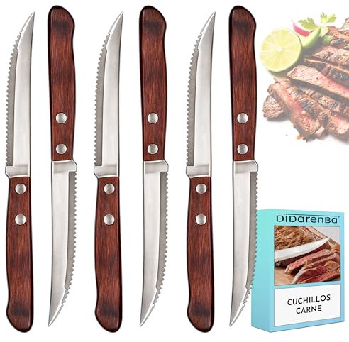 Didarenba Coltelli da bistecca Acciaio inox legno 6 pezzi stile tradizionale coltelli carne da tavola