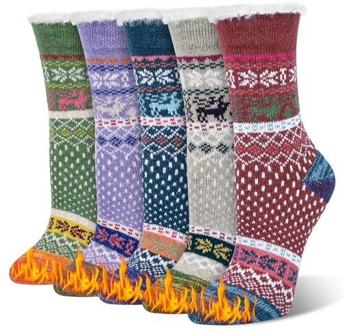 Justay Pucott Stylish Cozy Women Socks for Winter, 5 Pairs Ladies Thermal Socks, Multiple Colors