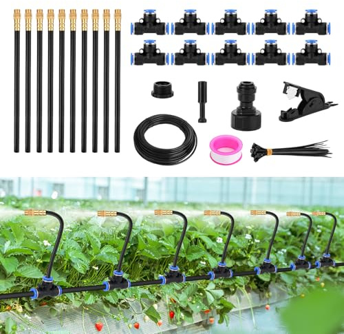 Garden Drip Irrigation System, 32.8ft Garden Sprinkler System 360 Degree Adjustable Drip Irrigation Kit for Greenhouse Yard Lawn Plants (10 Spray Nozzles)