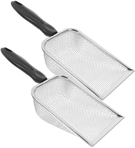 SOPOTUTU 2pcs Stainless Steel Beach Sand Filter with Mesh Handheld Sifter for Shell Collecting Food Grade Multi Use for Outdoor Beach and Sand Pits
