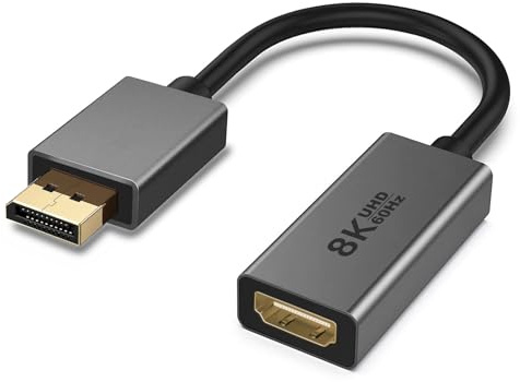 Aurgiarme Adaptador activo DisplayPort a HDMI compatible con resolución de 8K60Hz 4K120Hz para monitores de PC, configuraciones de dispositivos de juego