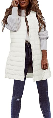 Chaleco largo acolchado para mujer Chalecos y chalecos ligeros para mujer Softshell Chaleco acolchado para mujer Ropa exterior para mujer de invierno con bolsillos Chaleco para mujer Tops para mujer
