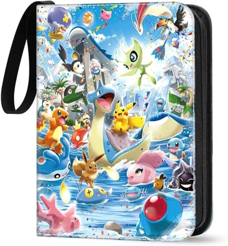 Sammelkartenalbum, 4-Fächer-Kartenmappe, Kapazität für 400 Karten, PU-Leder, wasserdicht, mit Reißverschluss, perfekt für Sammler