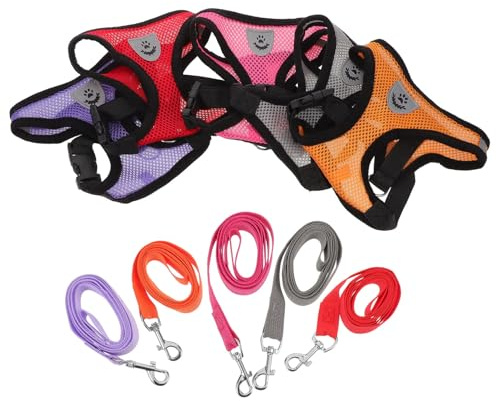 DIYEAH 5pezzi Imbracatura per Cani di Piccola in Nylon Traspirante Fibbia Sgancio Rapido Gilet per Cuccioli Regolabile Set Imbracatura e Guinzaglio per Passeggiate e Addestramento