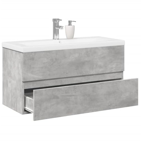 Holamys 2-TLG. Badrumsmöbelset betonggrått, trämaterial, 90 cm brett, keramiskt tvättställ, väggmontering, för badrum