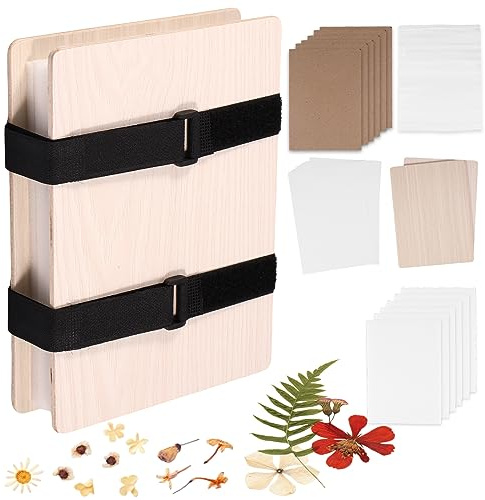 Toaboa 31 set Pflanzenpresse Holz Blumenpresse Groß Pressblumen mit Saugfähige Einlagen Schwämme Einlegepapier Gurte Beutel Blütenpresse Glatt Gratfrei Blattpresse für Karten Lesezeichen Einladungen