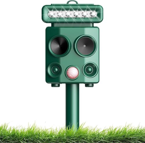 Repelente ultrasónico para gatos, disuasorio de gatos, alimentado por energía solar y USB, con sensor de movimiento PIR y luz intermitente, 4 modos, impermeable, repelente de animales salvajes para