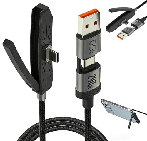 Caricatore invisibile 3 in 1 per telefono,2M Caricatore Telefono Laterale,Ricarica Rapida 240w+65w,Cavo di ricarica con supporto per smartphone,tablet,giochi e ufficio,cavo di ricarica rapida(B-C+C-C)