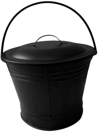 Seau à cendres de cheminée avec couvercle – Fer très résistant, grande capacité 24 cm pour poêles à bois et foyers
