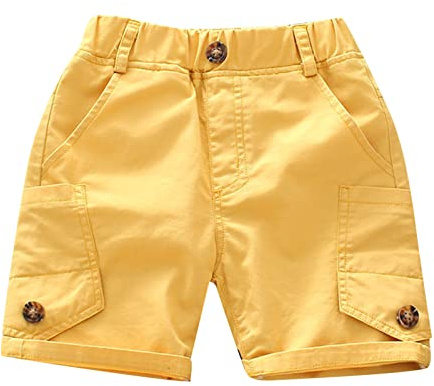 Mjjsk Pantalones cortos para niño, ligeros, informales, para la escuela, para verano, cintura elástica, transpirables, cómodos, sin cierre, amarillo, 5-6 años