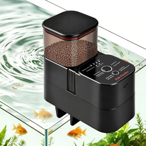 VILLNO Automatic Fish Feeder for Aquarium, 300mL Moisture-Proof Fish Food Dispenser with Feeding Timer & Count, USB Rechargeable Auto Feeder for Betta Koi Turtle Vacation Weekend Trip