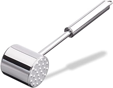 Relaxdays Batticarne Professionale, Bifacciale, per Cotolette Bistecche, Lungo 28 cm, Antiruggine, Acciaio Inox, Argento, 1 pz