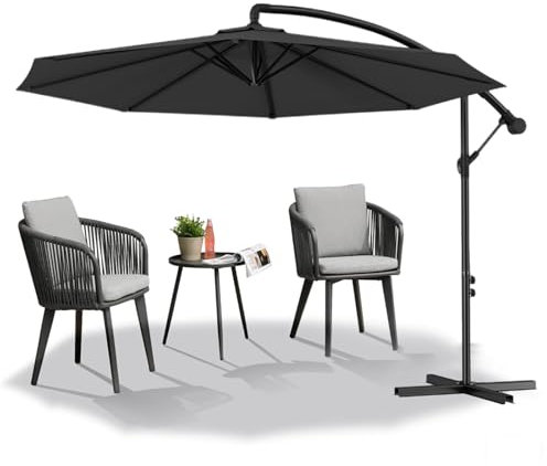 Froadp Höhenverstellbar Ampelschirme mit Kurbel Alu Sonnenschirme UV40+ Sonnenschutz Balkonschirm Windfest Gartenschrime Wasserdichte Marktschirm für Patio Terrase (Ø300cm, Dunkelgrau)