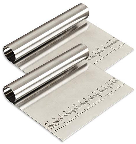 Cozihom - Raspador/cortador/picador de masa de acero inoxidable con escala de medición, cortador de pasteles, cortador de pizza, cuchillo de escala separador de pan de pastelería, paquete de 2