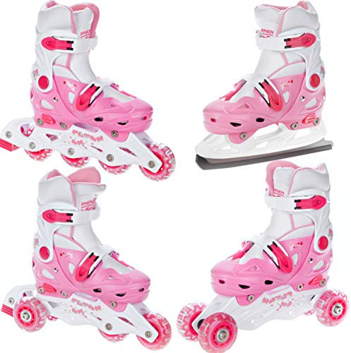 RAVEN 4in1 Inline Skates Triskates Rollschuhe Schlittschuhe Inliner für Kinder Mädchen Jungen verstellbar (Balloon Pink, 37-40 (23,5cm-26cm))