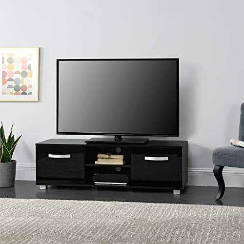 [en.casa] Mobile Porta TV a 2 Ante Scomparti Chiusi e Aperti con Foro Passacavo Stand TV Multimediale 120x40x38 cm Tavolo Basso Supporto Console - Nero