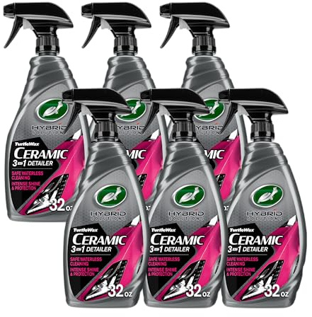 Turtle Wax Hybrid Solutions Ceramic 3-in-1 Car Detailer, Waterless Car Wash, Long-lasting HydrophobicWax Protection and High Gloss Shine, Safe For All Exterior Surfaces, 32 oz (Pack of 6)