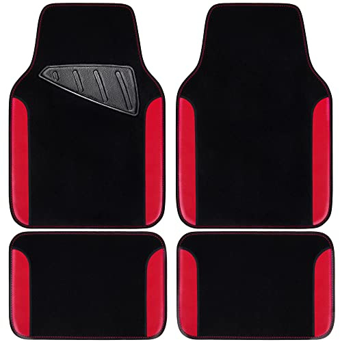CAR PASS Rainbow Alfombrillas Impermeables de Ajuste universales para Coche, con Reverso Antideslizante, para SUV, Furgonetas, sedanes, Camiones, Juego de 4 para Hombre y Mujer (Negro y Rojo)