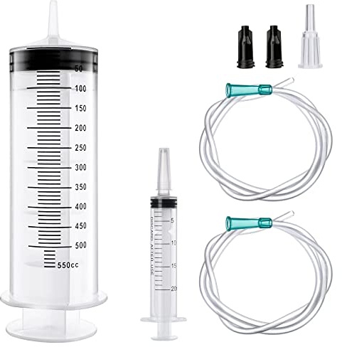 Spruta med slang 500 ml + 20 ml sprutor stor doseringsspruta plastspruta | Spruta stor plast sugspruta återanvändbar bubbelspruta med lock för olja motorolja kan lim laboratorie djurfoder