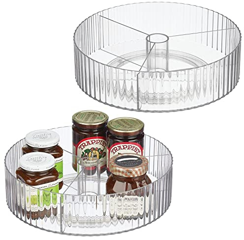 mDesign carrousel Cuisine – Plateau tournant Pratique avec 3 Compartiments – Accessoire de Rangement pour épices, idéal pour Le réfrigérateur ou Les placards de Cuisine – Lot de 2 – Transparent