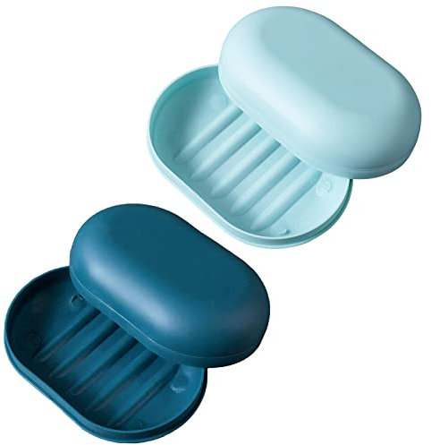 Portasapone con coperchio,portasapone 2 pezzi,contenitore portasapone da viaggio,doccia portatile perfetto per bagno,viaggi,campeggio(blu scuro e azzurro)