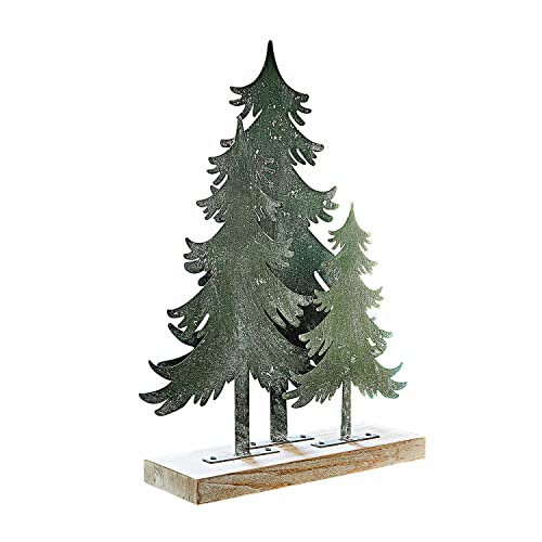 Loberon Deko-Bäume Filiz, DREI Elegant Stilisierte Weihnachtsbäume, Festdekoration, Weihnachtsdekoration, Weihnachten, Accessoire, Eisen, Tannenholz, antikgrün/braun
