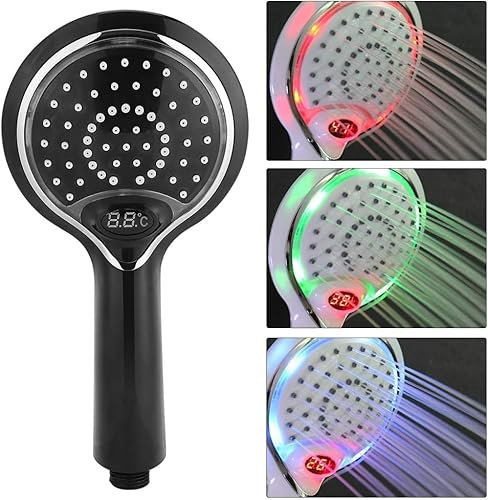 Uadme Led Duschkopf Viel Wasser, 3-Farben Hand Dusche Mit Farbiger Duschtemperaturanzeige Niederdruck-Handbrause Mit Farbwechselnder Power-Dusche Digitaler Duschkopf