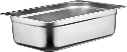 METRO Professional Cubeta GN 1/1, acero inoxidable, 15 mm, contenedores de alimentos gastronorm, ideal para la gastronomía, para servir, apilable, plata