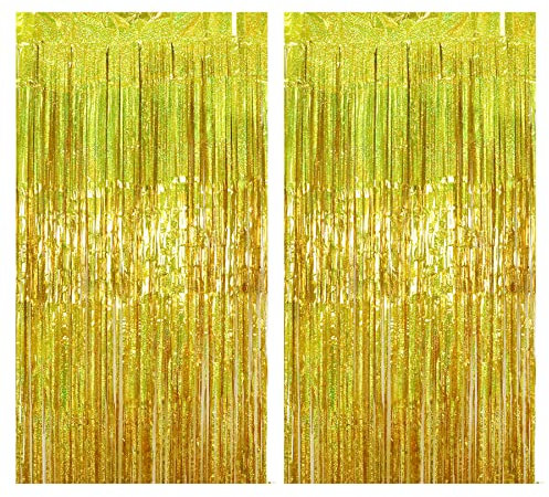 Drucilla Lametta Vorhang, 2 Stück Glitzer Folien Fransen Lametta Vorhänge, Glitzer Tinsel Curtain für Party, Geburtstag, Hochzeit, Happy Birthday Deko, 1m x 2m, Gold