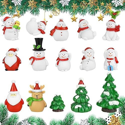LIMITADA 15 Stück Miniatur Ornament Kits - Niedliche Cartoon Xmas Decor Mini Figuren, Puppenhaus Weihnachtsmann Landschaft Deko für Home Garden Party (15pcs)