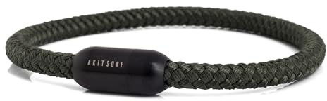 Akitsune Silvus nylonarmband | 5 mm tjockt | armsmycken kvinnor män rostfritt stål armband magnetlås – mattsvart, Rostfritt stål