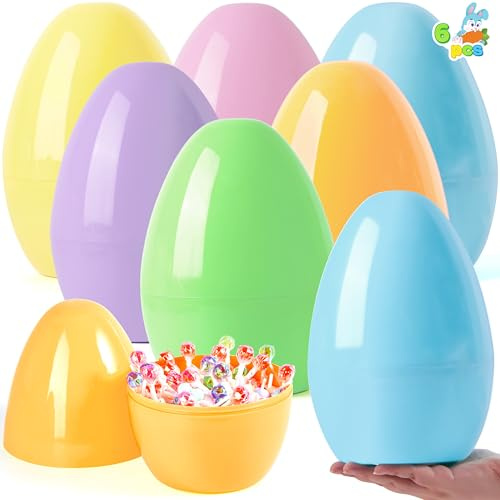 JOYIN 6 huevos de Pascua jumbo pastel, huevos grandes de plástico coloridos de 10 pulgadas, huevos de Pascua gigantes para huevos de Pascua, suministros de caza, rellenos de cestas, juguetes