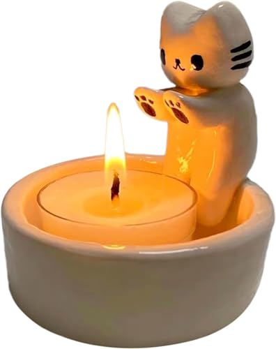 XUEQI Portacandele a forma di gatto, lampada da tè, portacandele carino, regalo per gli amanti dei gatti (senza candele)