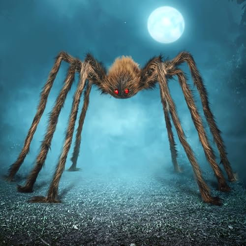 JOYIN Halloween Spider Brown Giant Spider Outdoor Decorations, 5 Ft Large Hairy Scary Fake Spider Brown Big Realistic Props for Yard Party Lawn Garden Decorations Indoor Decor and Haunted Houses Prop