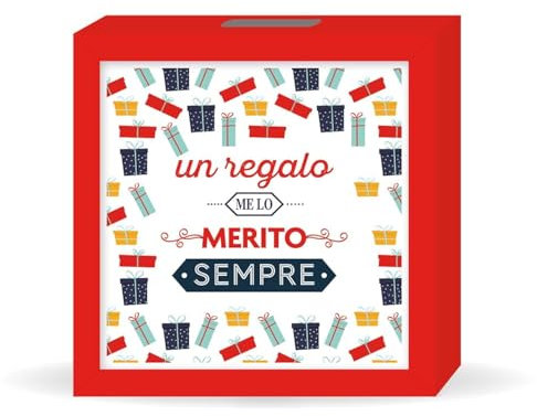 LINA OFFICINE GRAFICHE CREATIVE salvadenaio in legno regalo compleanno con la scritta UN REGALO ME LO MERITO SEMPRE
