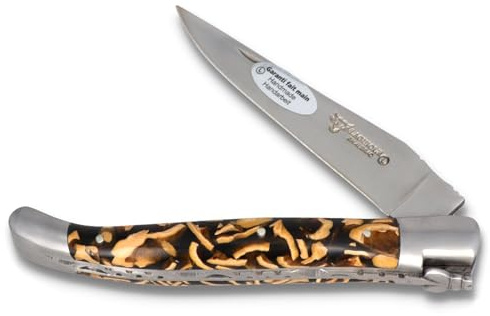 Laguiole en Aubrac Taschenmesser - 12cm Griff Walnuss-Schale/Acryl - Frankreich Messer - Klinge und Backen matt - Original mit Zertifikat