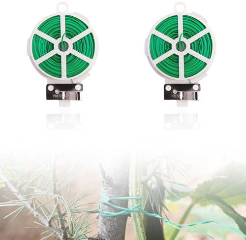 WJUAN 2 Piezas 400 metros Alambre Plastificado, Alambre para Encuadernación Plástico Recubierto Metal, Jardín Planta Lazos, Viene Tijeras, Alambre para Jardín, Aplicar a Sucursales (Verde）