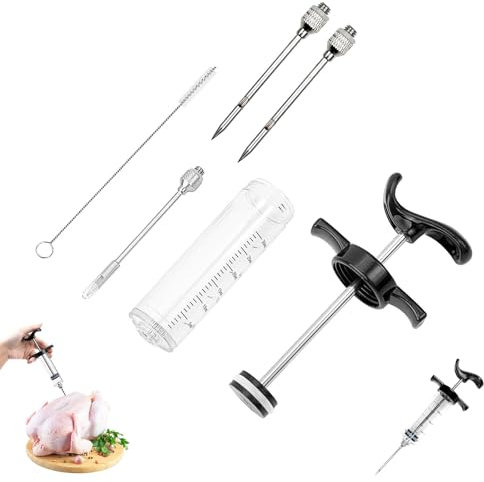 Siringa per Carne 30ml Siringa per Marinata con 3 Aghi in Acciaio Inossidabile Iniettore di Condimento per Manzo Tacchini Barbecue Cucina Strumento di Cottura