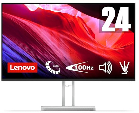 Lenovo L24i-4B - Monitor 23.8 (IPS, 1920 x 1080 px, 16:9, 100 Hz, Tiempo de Respuesta 4ms, HDMI, VGA, Montaje VESA 100 mm, Soporte de Inclinación) Color Gris Nube, Versión Actual