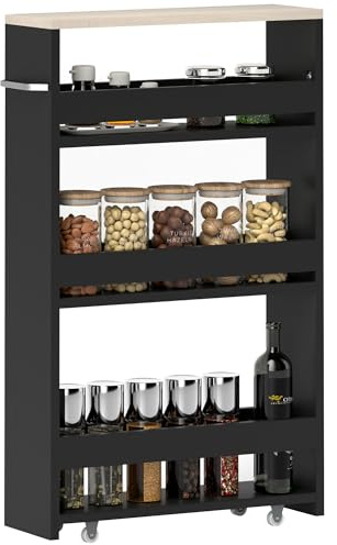 kleankin Chariot de Rangement à 3 Niveaux Chariot de Stockage étagère sur roulettes pour Cuisine étroite Salle de Bain buanderie Bureau avec poignée - 48 x 15 x 80 cm Noir