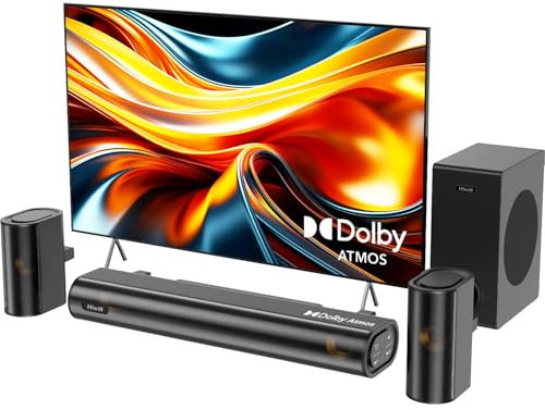 Hiwill 4.1 Kanal Dolby Atmos Soundbar für TV Geräte mit Subwoofer, 300W, 2 Front-Surround-Lautsprecher, Heimkino TV Lautsprecher, 3D Surround Sound System, 3 EQ-Modi, ARC/Optisch/Aux, HiElite A41