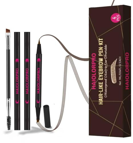 HAIOLORPRO Crayon Sourcil Microblading Waterproof, Sourcils Maquillage Crayon, Stylo Sourcil Effet Poil Double Pointe 2 en 1 Pour un Look Naturel Qui Dure Toute La Journée -4 pièces, Brun Foncé