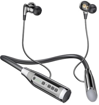 Bluetooth halsband hörlurar med 100 timmars speltid, trådlösa hörlurar med mikrofon och 4 högtalare IPX5-öronsnäckor för löpning, magnetiskt headset lätta hörlurar med intelligent brusreducering