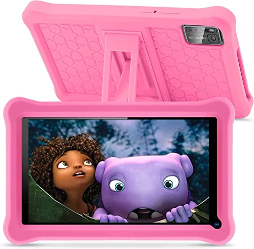 Tablet bambini 7 pollici con Display IPS, Android 13 Tablet per bambini, Controllo Parentale, 8GB RAM 64GB ROM(256 GB Espandibile), Doppia fotocamera, WiFi, Tablets Educativo con Custodia (Rosa)