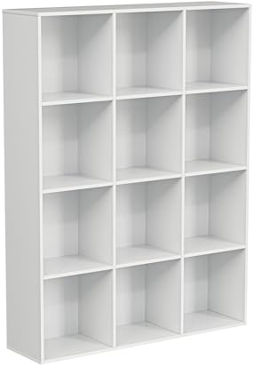 VDNEND Wooden Cube Storage Organizer with Closed Back Panel, 11in Cube Shelf Opening, Bookshelf, Display Shelf,Closet Cabinet for Home and Office (Embossed White, 12-Cube 35.98L*9.45W*47.72H)