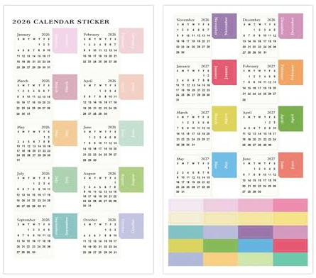 Generico 2026 Autocollants pour agenda mensuel - 2 pièces, autocollants colorés pour calendrier avec cartes adhésives | Étiquettes polyvalentes pour cahier, journal, album, agenda, bureau scolaire