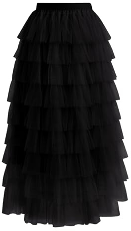 REORIA Women's Tulle Skirt High Waist Flowy Layered Mesh Skirt with Soft Lining for Party and Daily Wear