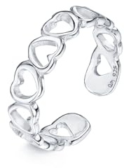 Amberta Anillo Pie Plata de Ley 925 | Joyas para Verano Mujer Boho Ola Hoja Flor Corazón Delfín Corona: Anillo Pie Corazón