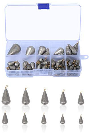 LAITER 66 Stück Fischen Tropfen Form Wassertropfen Karpfen Fischen Gewicht auf See 10 Verschiedene Größen Casting Sinker mit Aufbewahrungsbox Abstand Zubehör zum Angeln